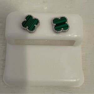 Elegant Silver and Green Clover Earrings